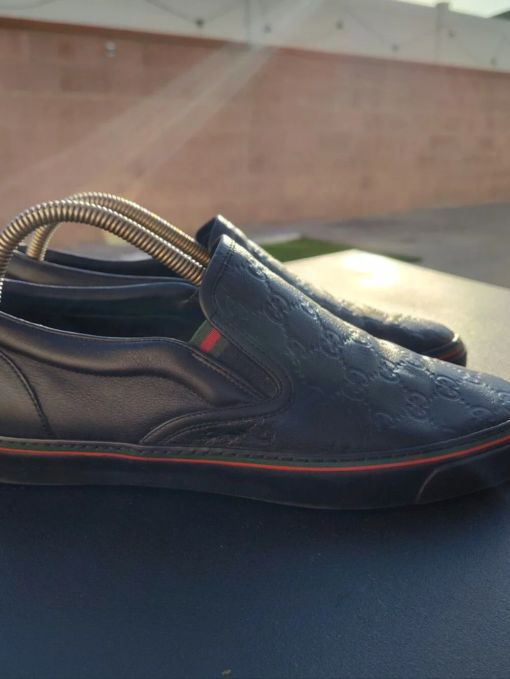 Gucci Black Guccissima Leather Slip On Sneakers Size US 9